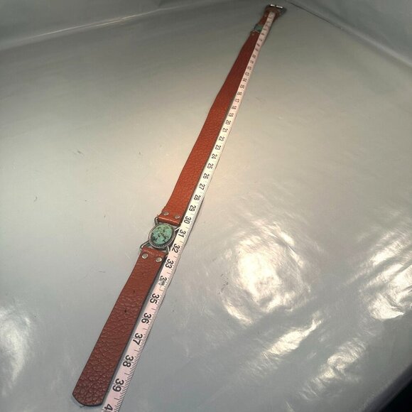 Leather Rock Let Rock Leather Belt Western Boho Y2K Turquoise Stone Jeweled - Picture 10 of 15